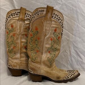 Tan Embroidered Cactus Western Boots - Women